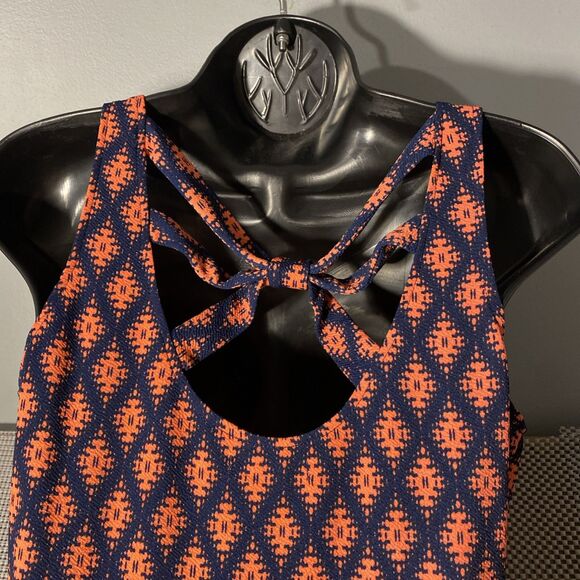 Maurice’s Tank Dress Mini Sleeveless Medium Back Cut Out Orange Blue 4%‎ Spandex - Picture 3 of 5